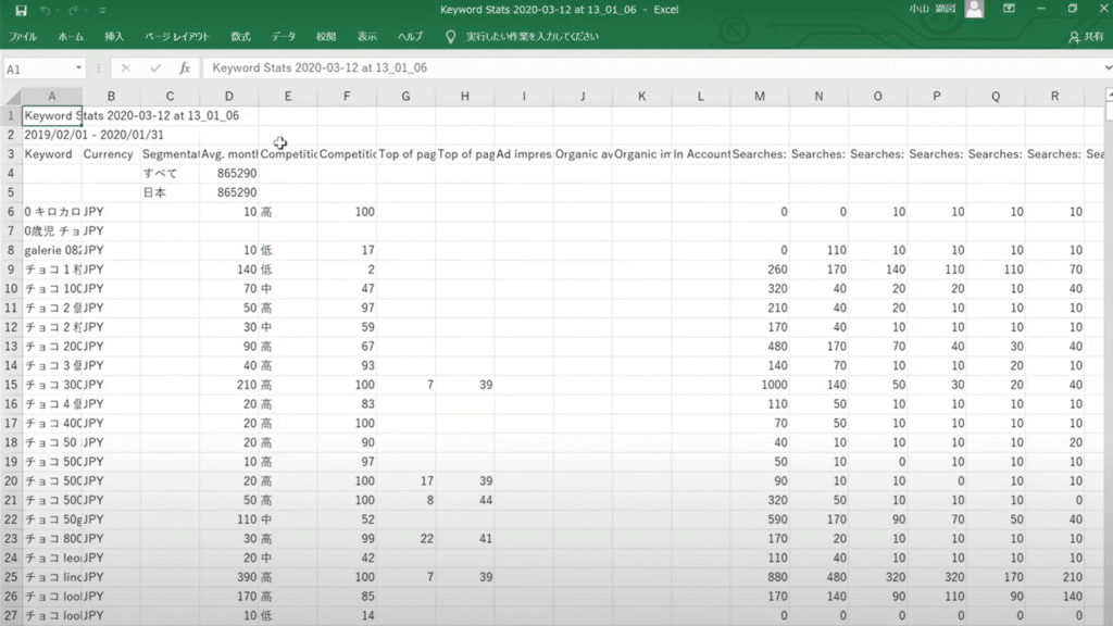 キーワードプランナー Excel